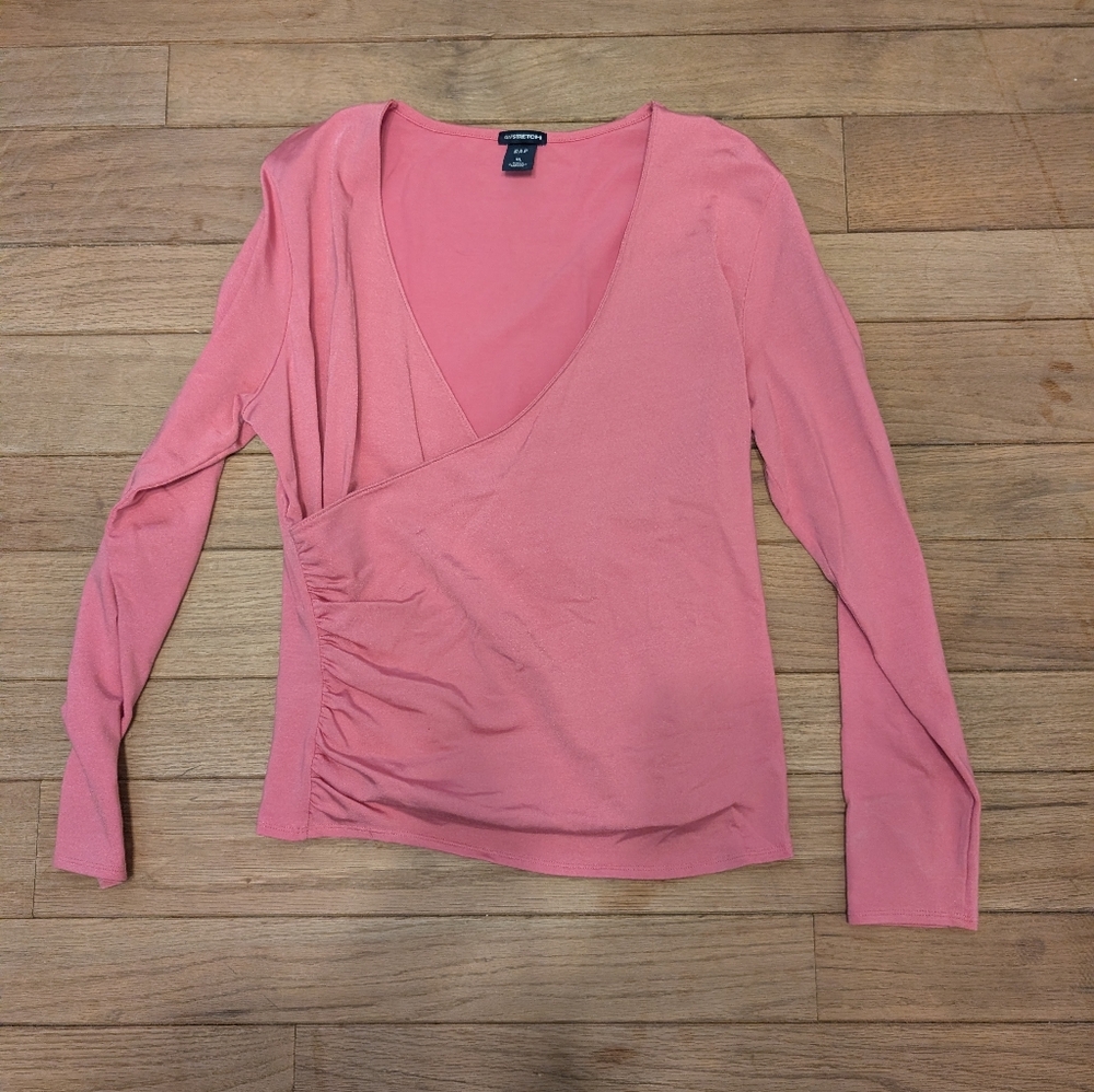 Women's Gap Hot Pink Vneck Long Sleeve Wrap Blouse Size Extra Large